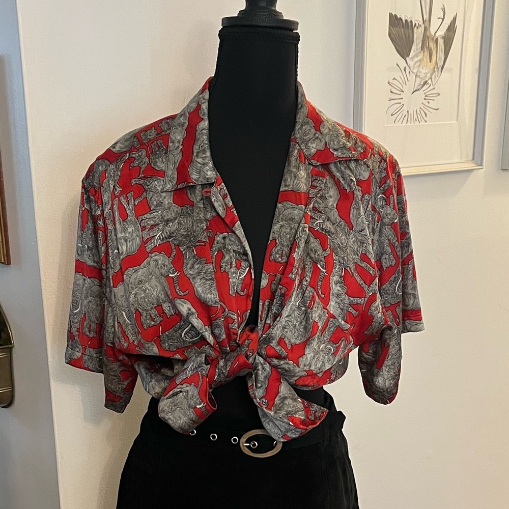Nicole Miller Silk Elephant Shirt Vintage RARE